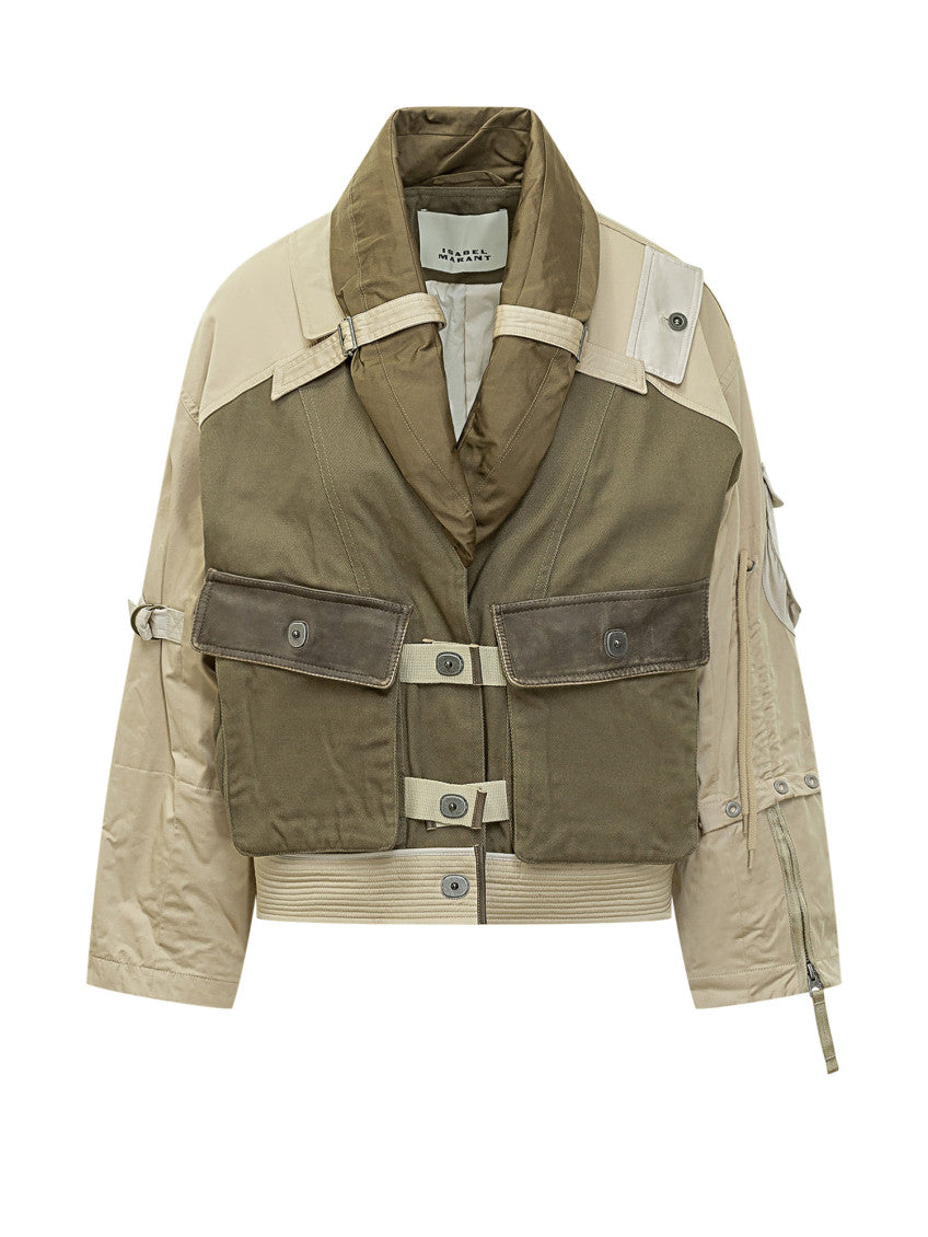 Green Color Block Shawl Neck Jacket 1