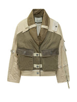 Green Color Block Shawl Neck Jacket 1