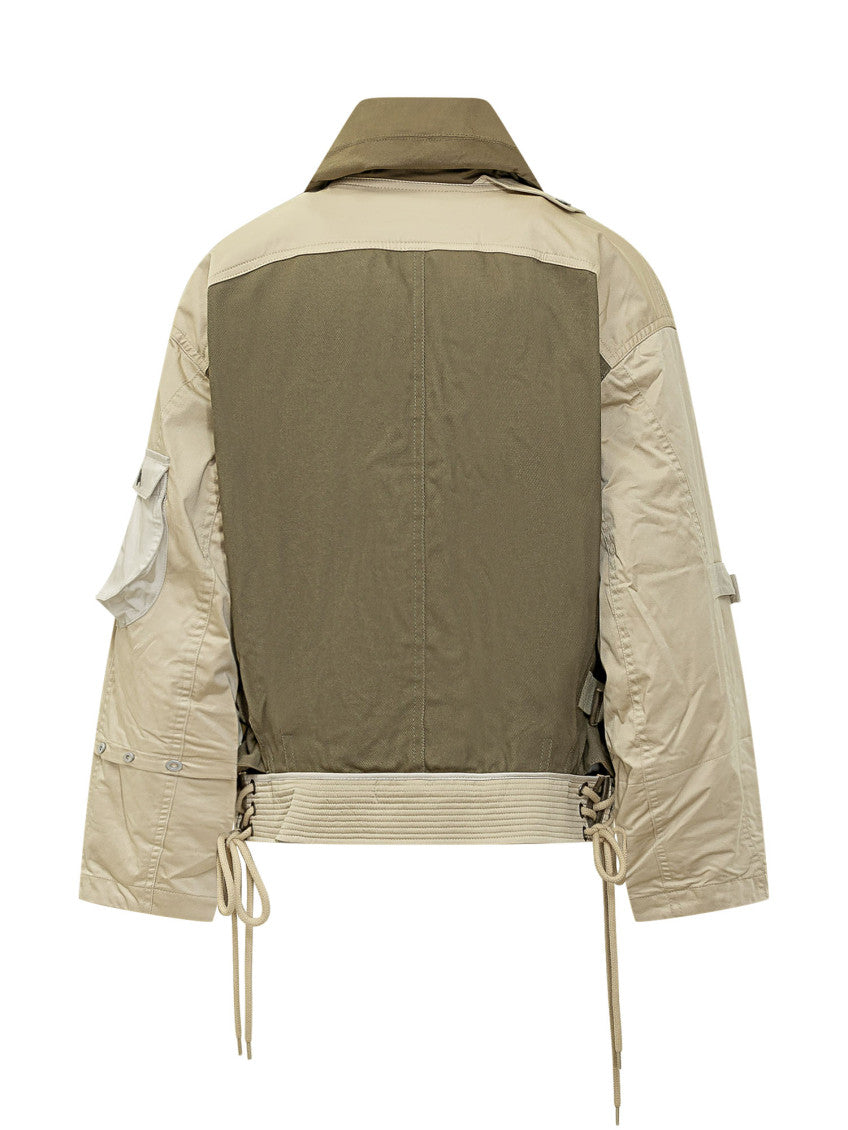 Green Color Block Shawl Neck Jacket 2