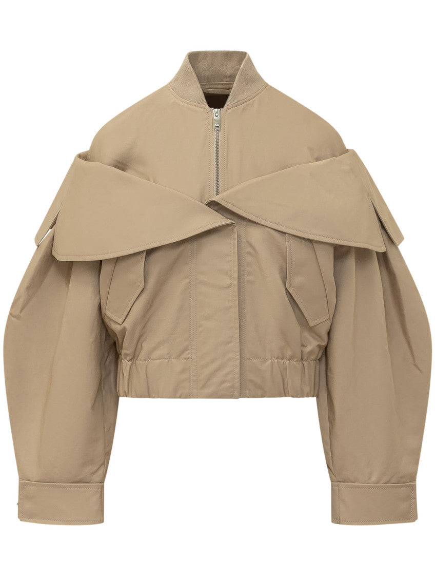 Beige Mock Collar Jacket 1