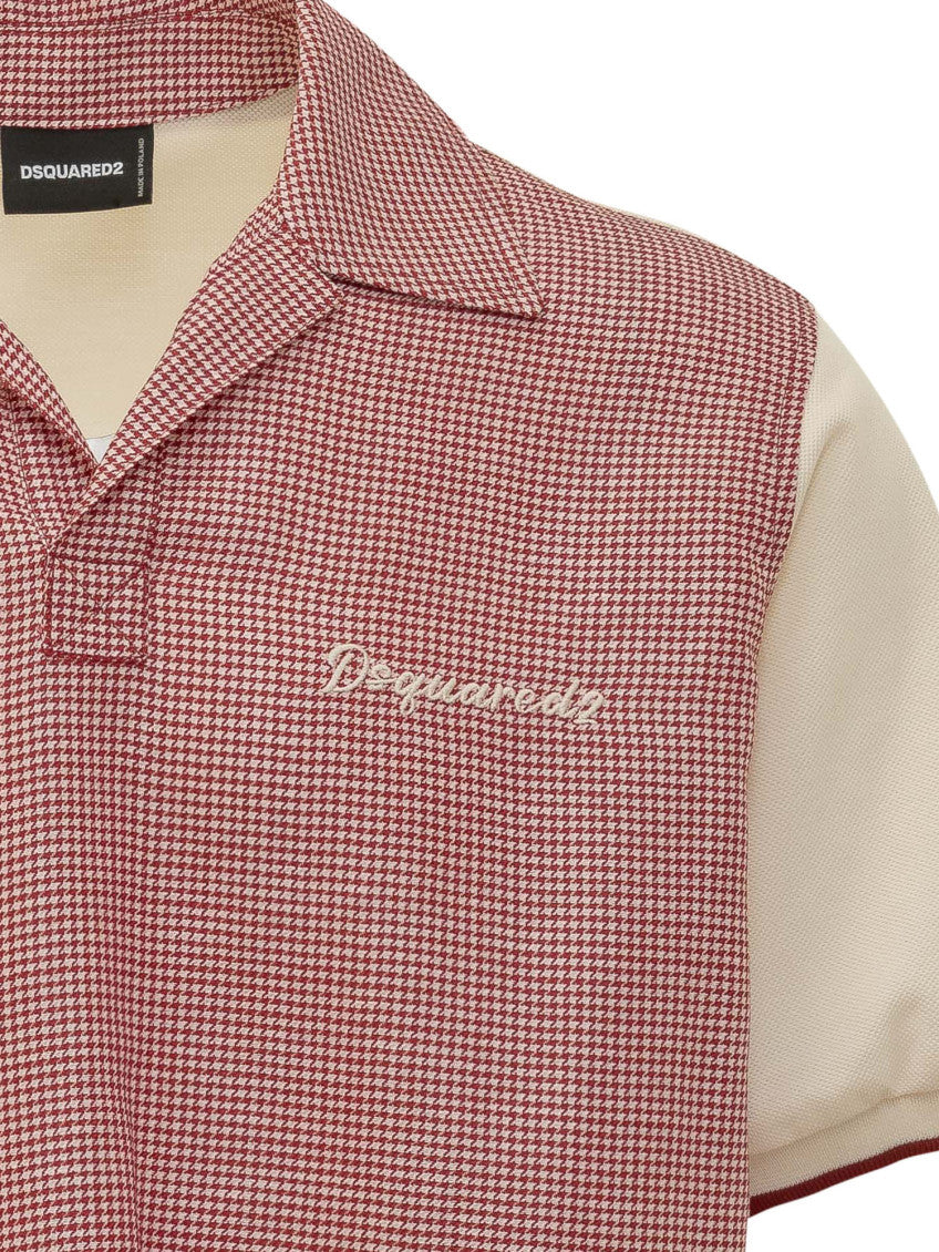 Red Houndstooth Shirt Collar Polo 3