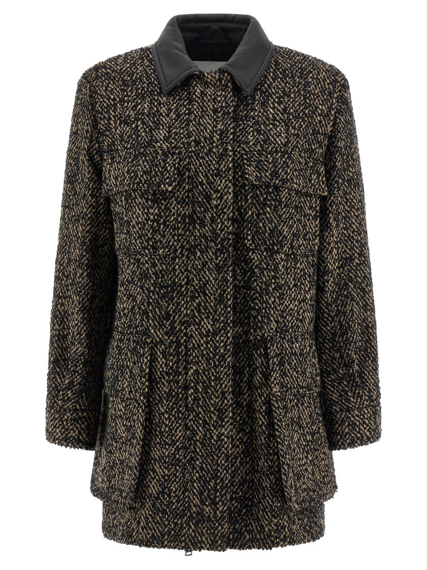 Black Textured Pointed Collar Jacket 1