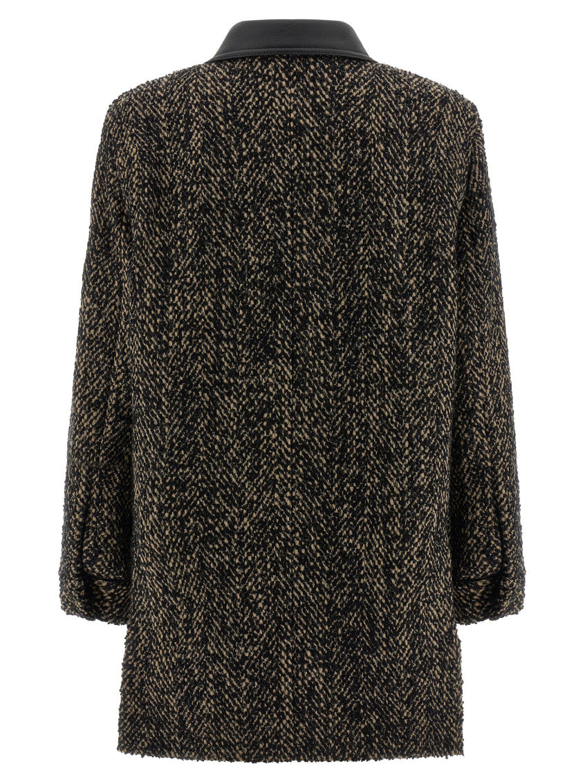 Black Textured Pointed Collar Jacket 2