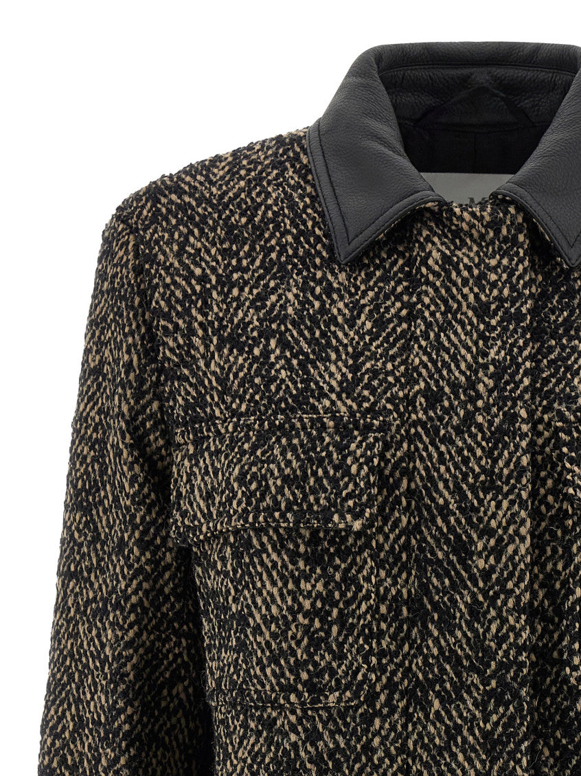 Black Textured Pointed Collar Jacket 3