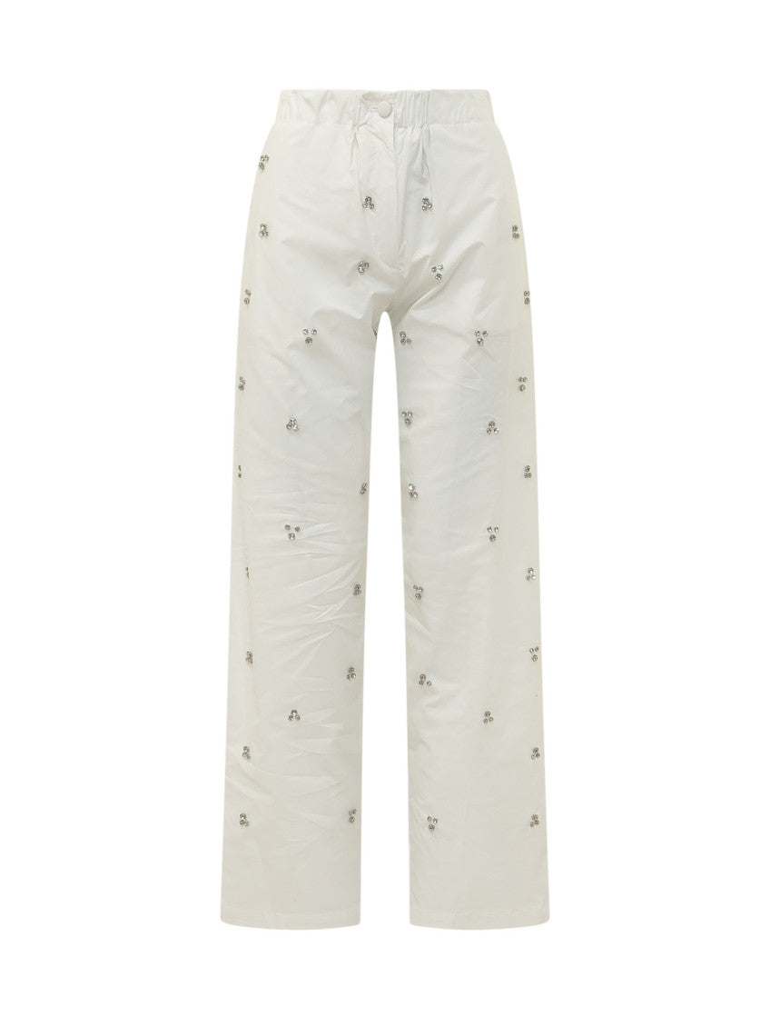 White Straight Drawstring Pants 1