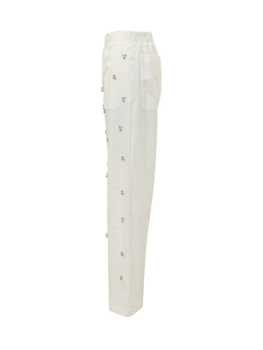 White Straight Drawstring Pants 3
