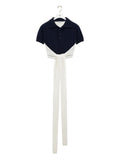 Navy Blue Contrasting Tie Polo T-shirt 1