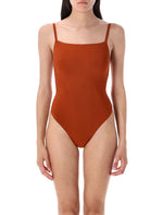 Brown strap detail swimsuit 1