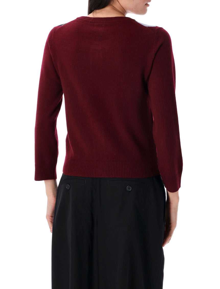 Maroon argyle-pattern cardigan 2