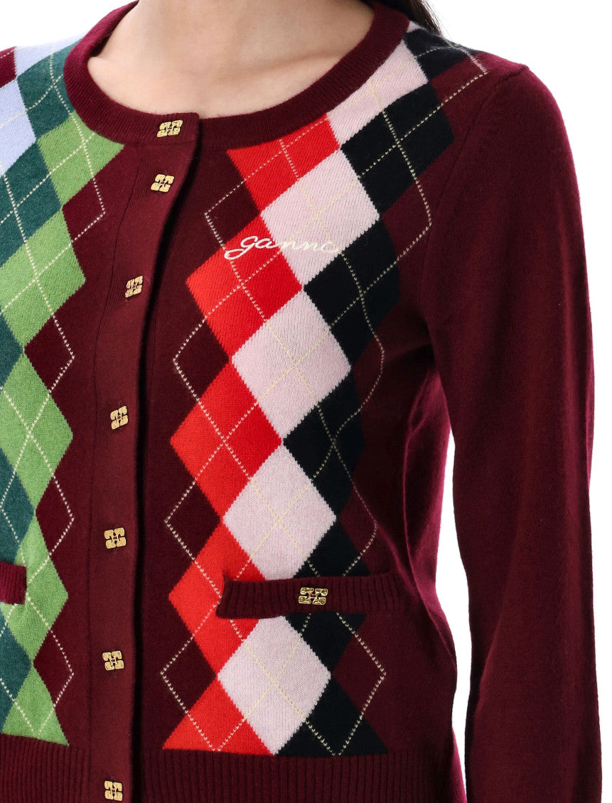 Maroon argyle-pattern cardigan 3