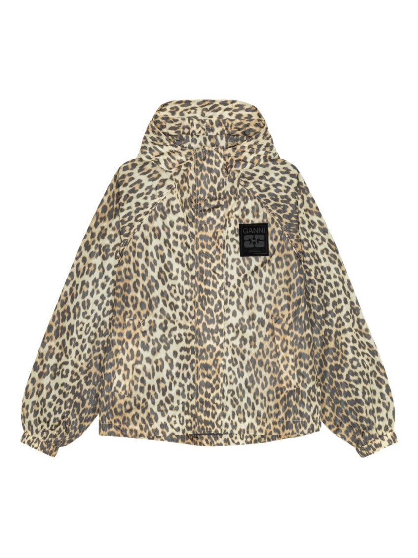Beige Print Nylon Windbreaker 1