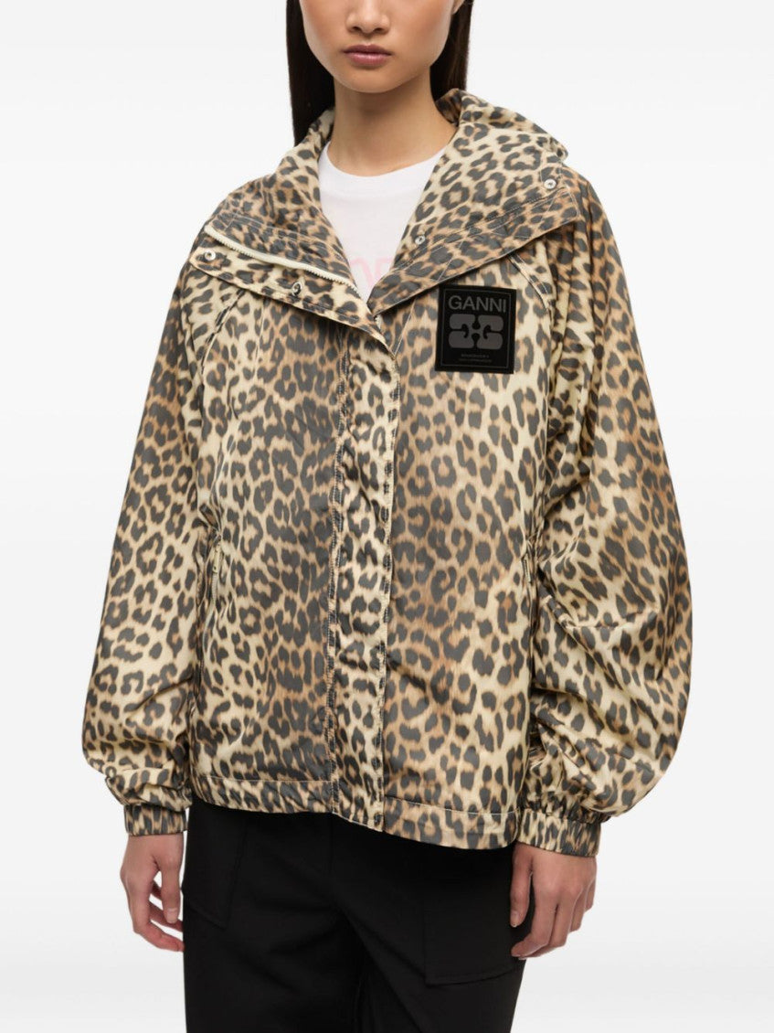 Beige Print Nylon Windbreaker 5