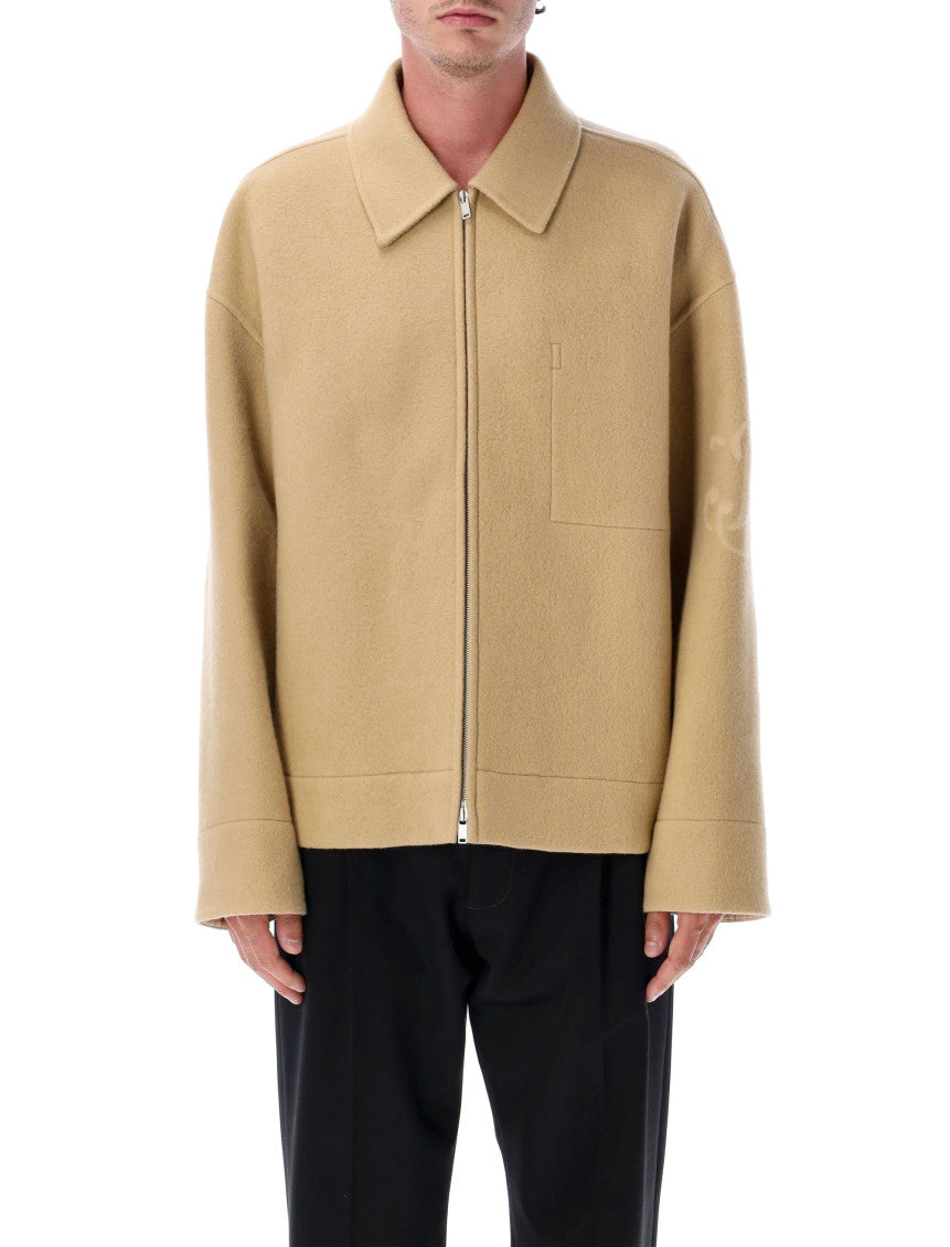 Beige Logo-detail Zip-front Jacket 1