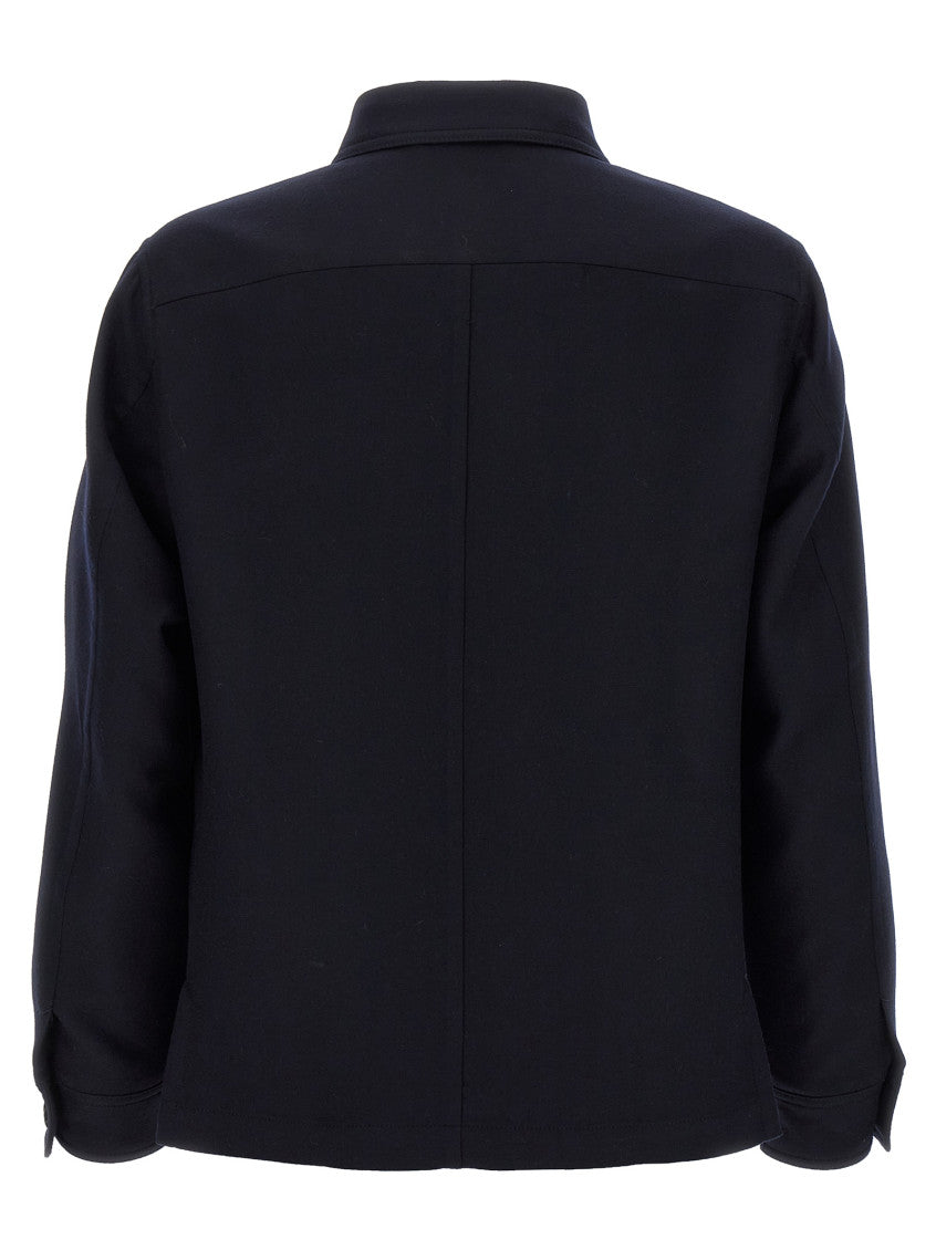 Navy Blue 'Double Splittable Light Wool' Overshirt 2