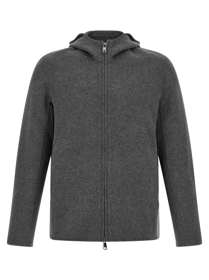 Grey Solid Hooded Jacket 1