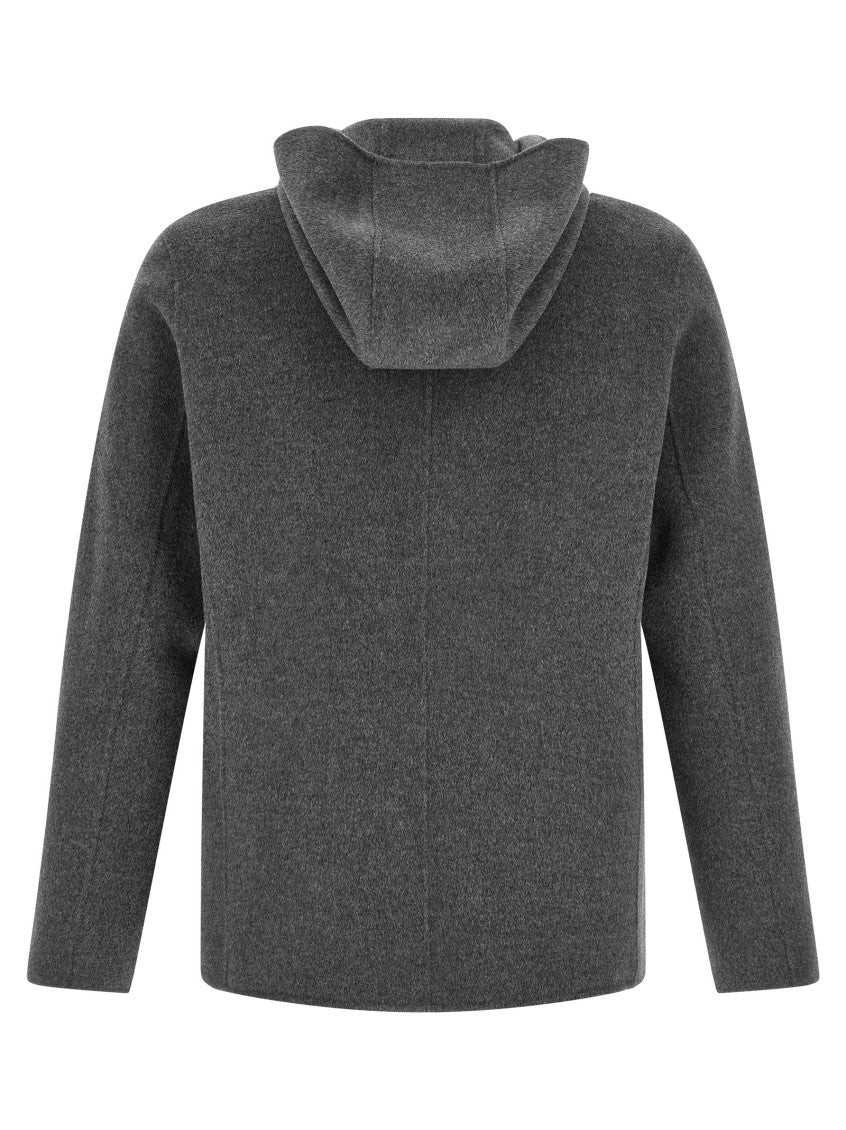 Grey Solid Hooded Jacket 2