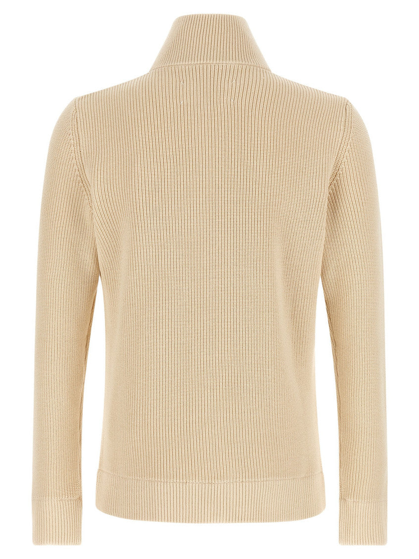 Beige Ribbed Zip-Up Sweater 2