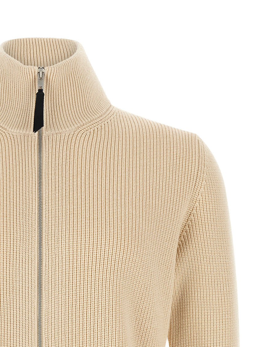Beige Ribbed Zip-Up Sweater 3