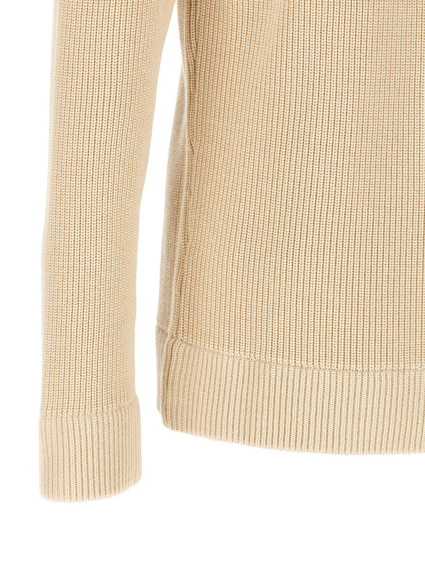 Beige Ribbed Zip-Up Sweater 4