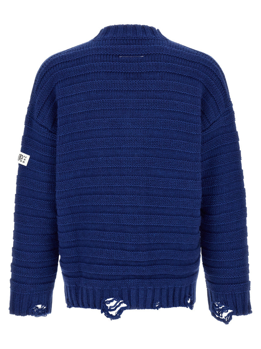Blue Knitted V-Neck Cardigan 2