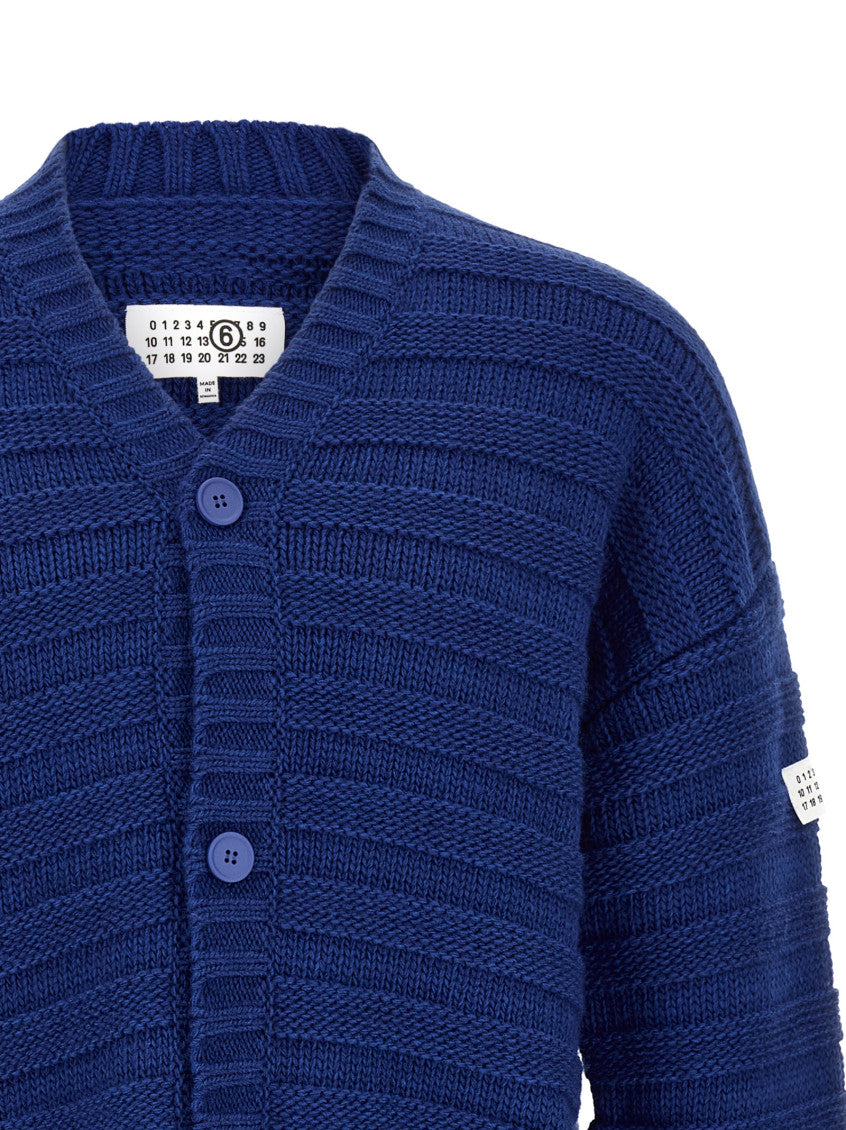 Blue Knitted V-Neck Cardigan 3