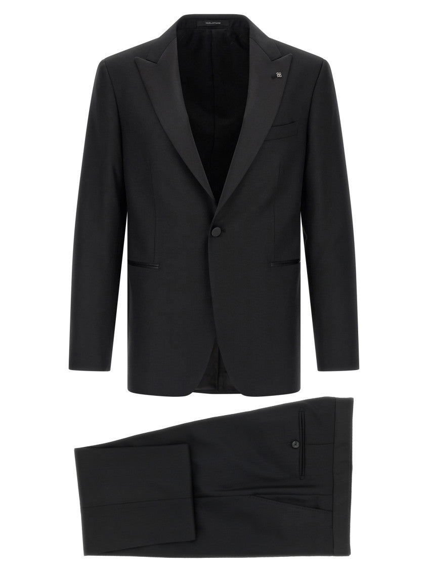 Black Solid Peaked Lapel Suit 1