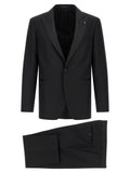 Black Solid Peaked Lapel Suit 1