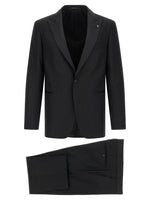 Black Solid Peaked Lapel Suit 1
