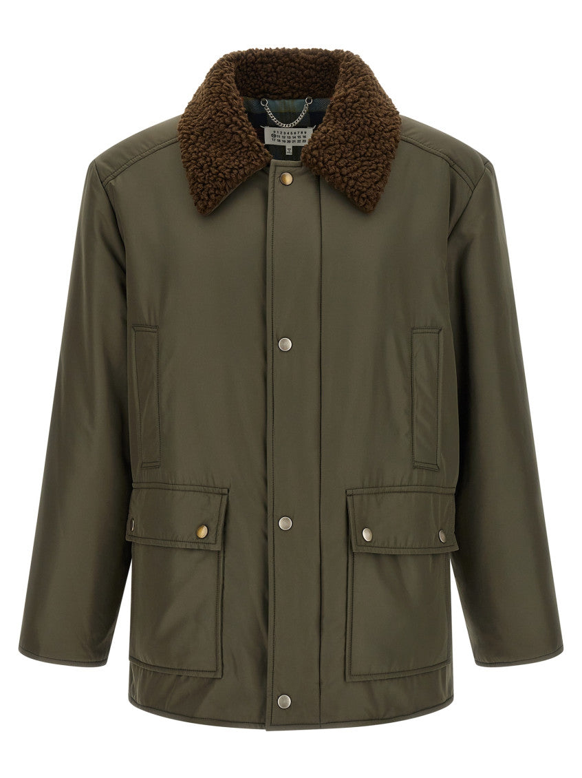 Green Solid Shirt Collar Jacket 1