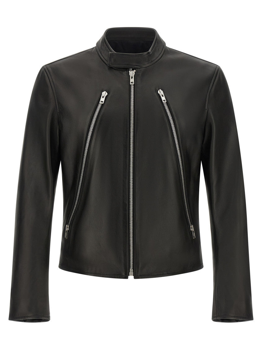 Black Solid Mandarin Collar Jacket 1