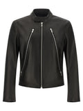 Black Solid Mandarin Collar Jacket 1