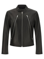 Black Solid Mandarin Collar Jacket 1