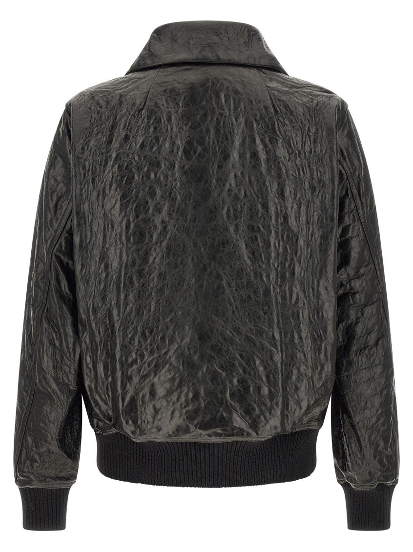 Black Textured Leather Jacket 2