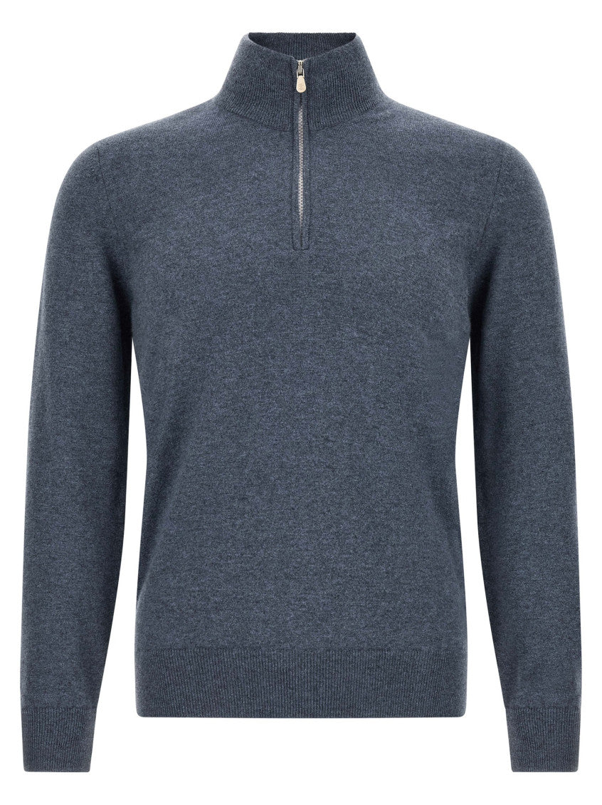 Blue Solid Mock Collar Sweater 1