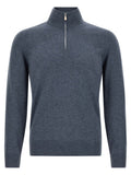Blue Solid Mock Collar Sweater 1