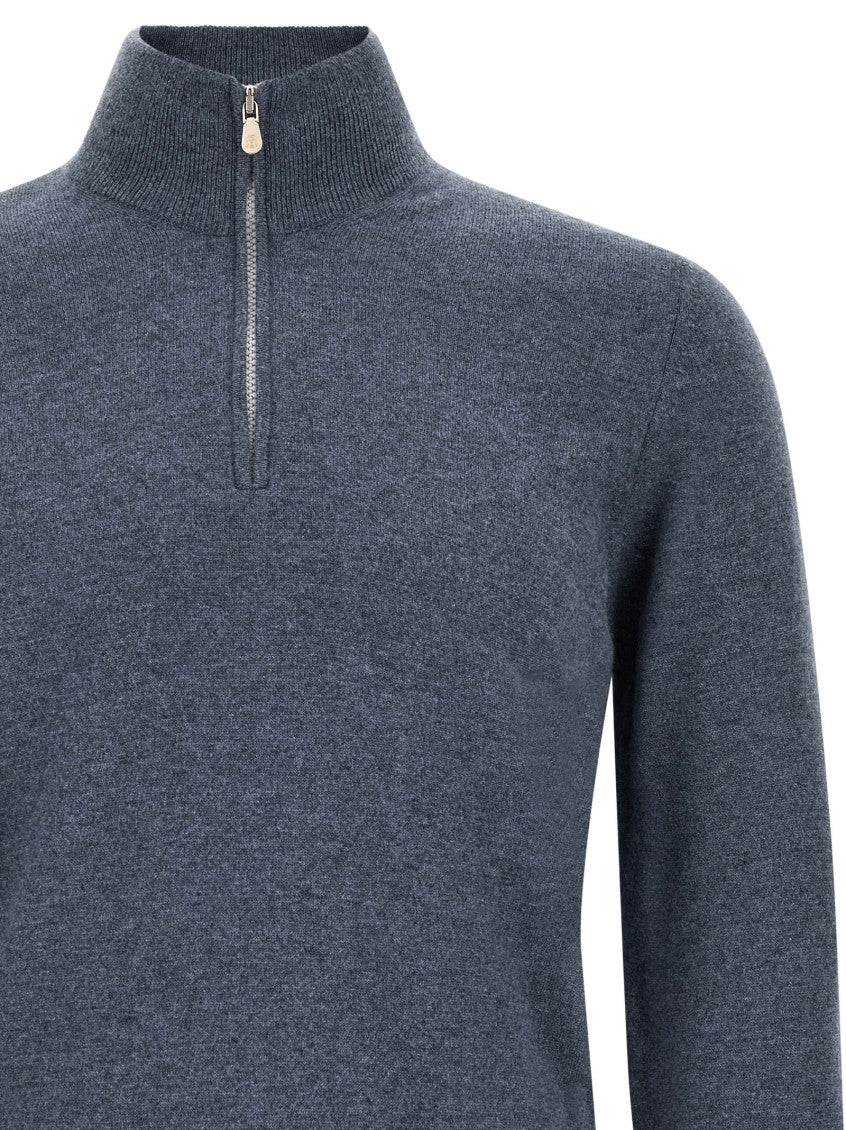 Blue Solid Mock Collar Sweater 3