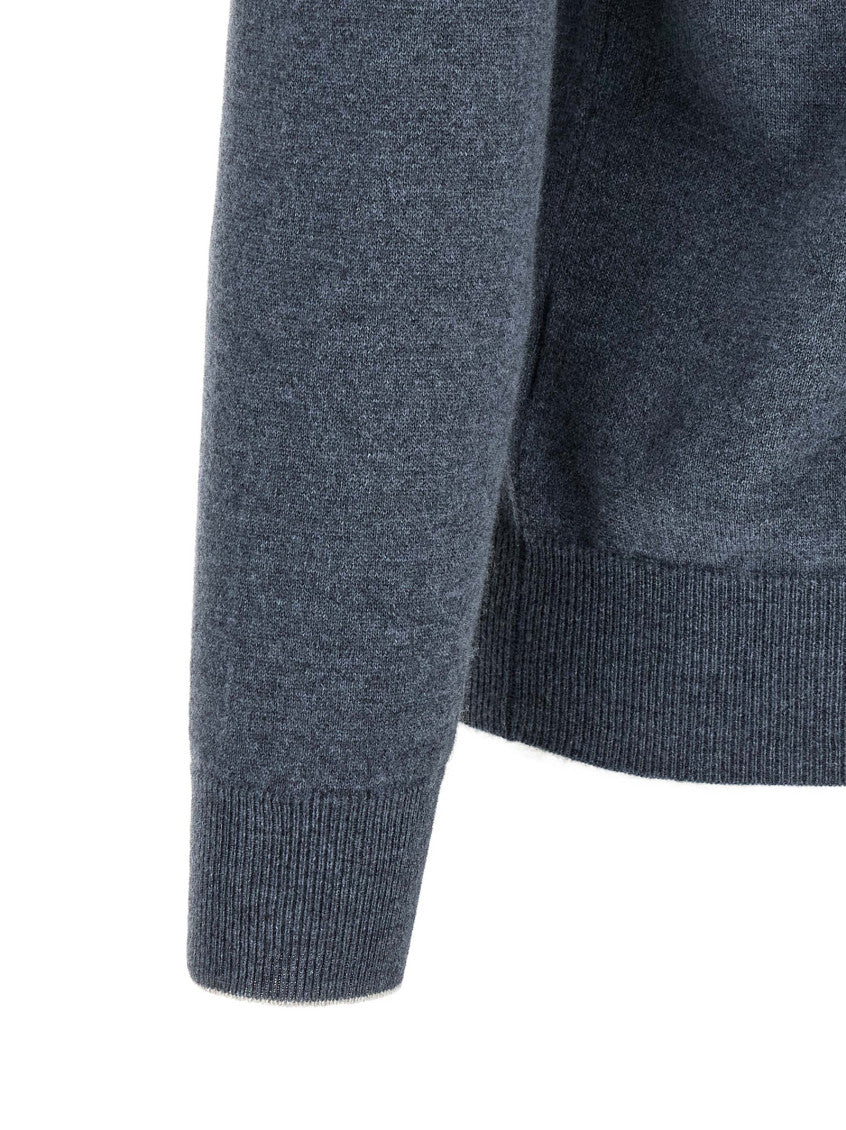 Blue Solid Mock Collar Sweater 4