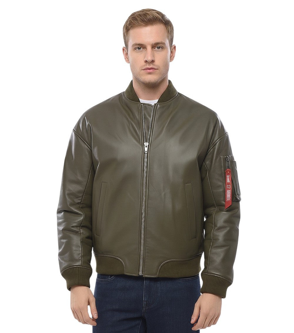 Green Solid Bomber Jacket 1
