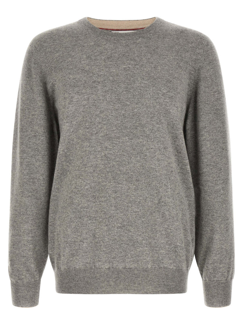 Grey Solid Crew Neck Sweater 1