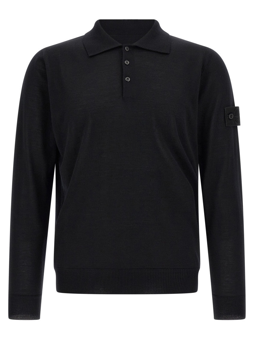 Black Solid Shirt Collar Sweater 1