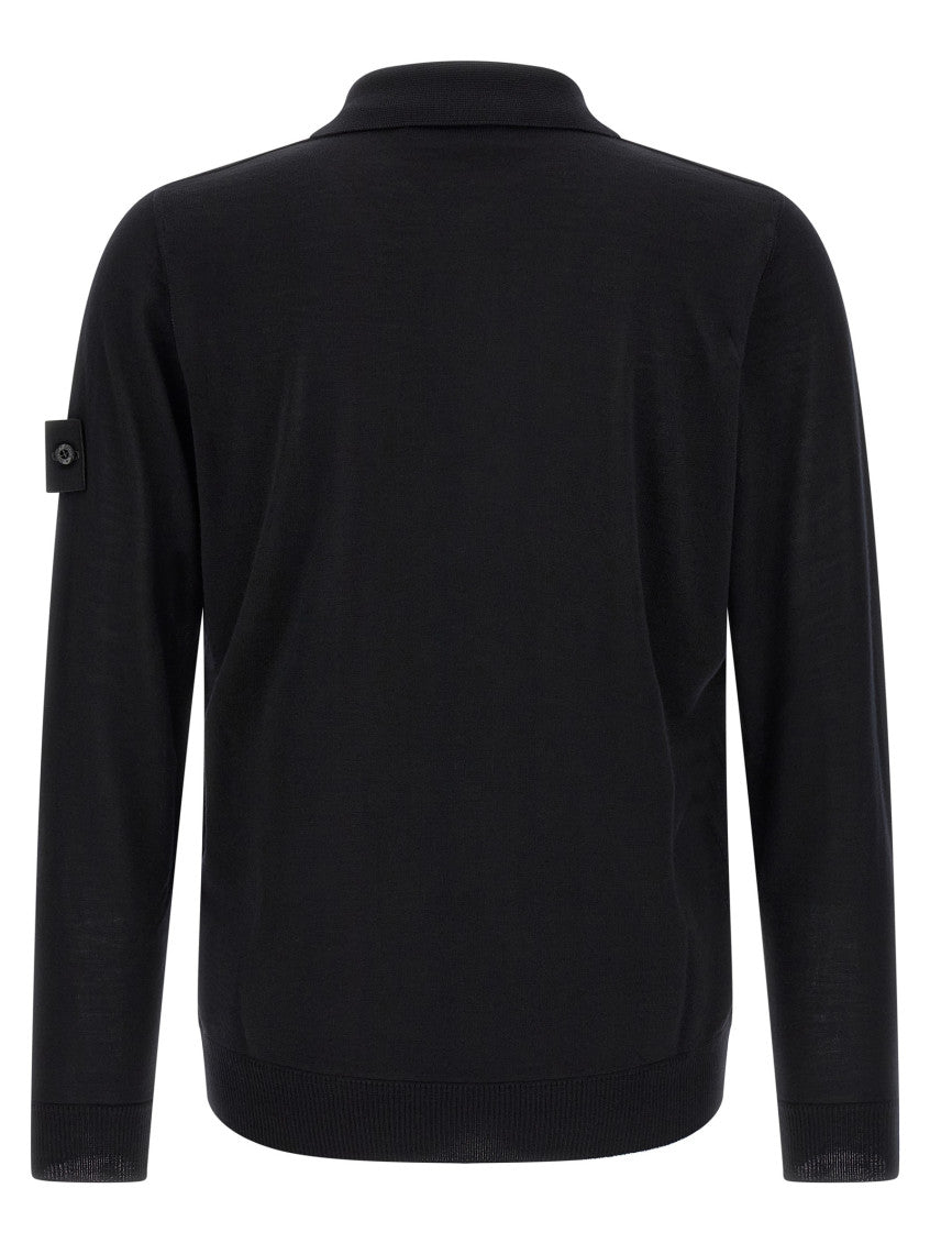 Black Solid Shirt Collar Sweater 2