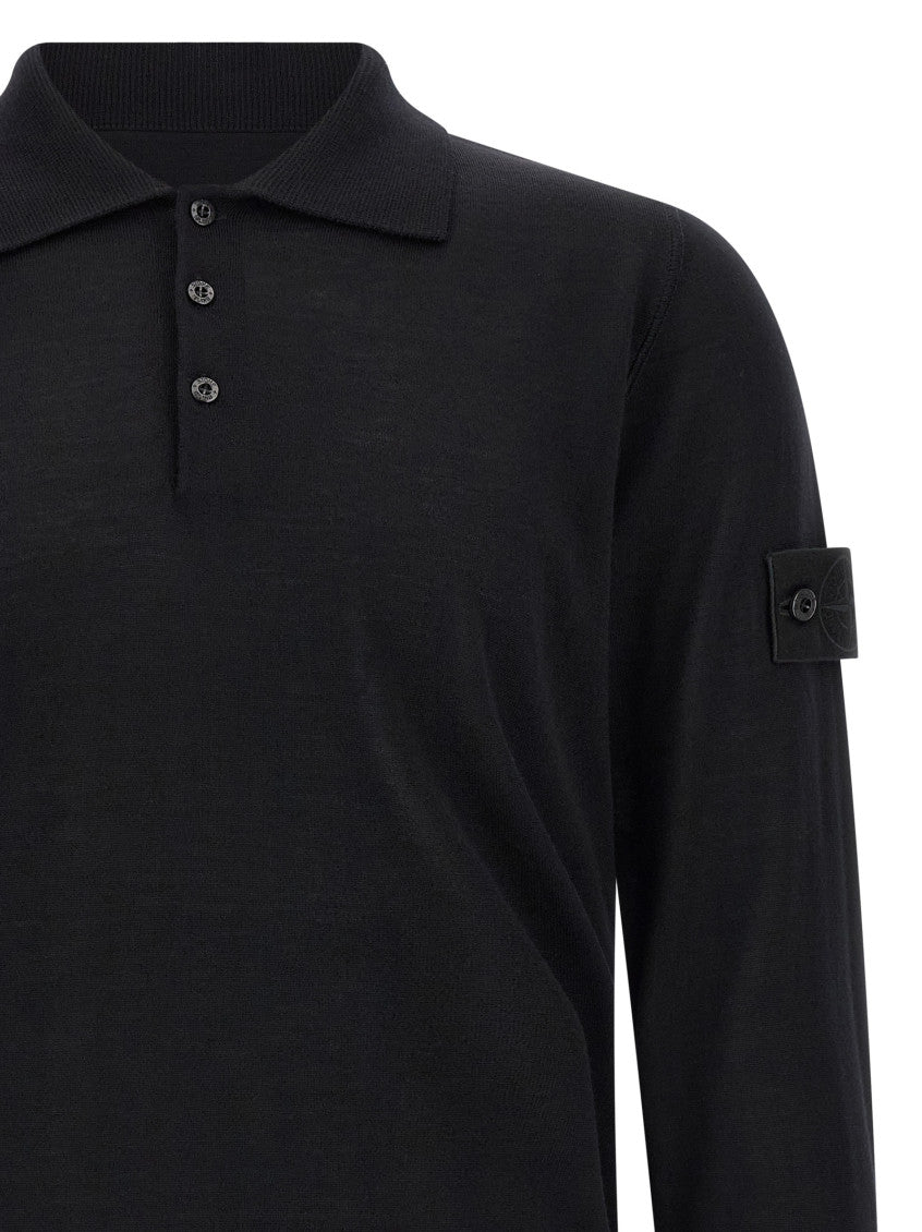 Black Solid Shirt Collar Sweater 3