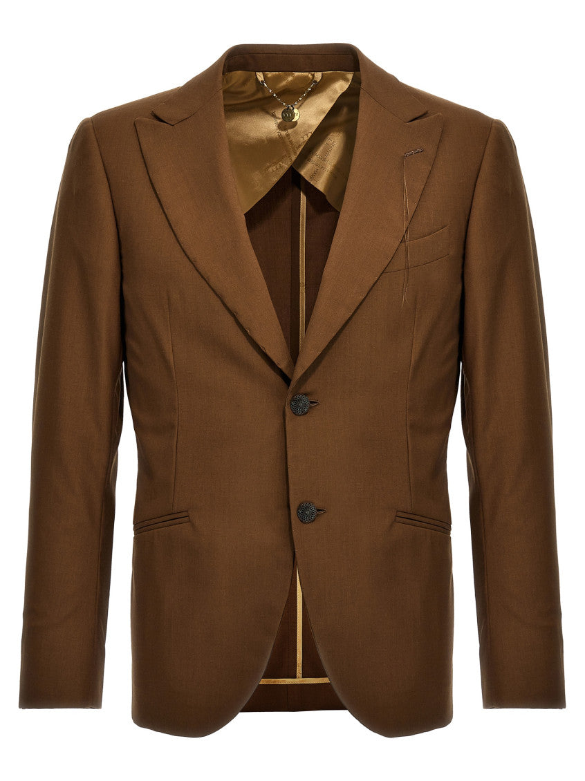 Brown Solid Notched Lapel Blazer 1