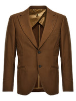 Brown Solid Notched Lapel Blazer 1