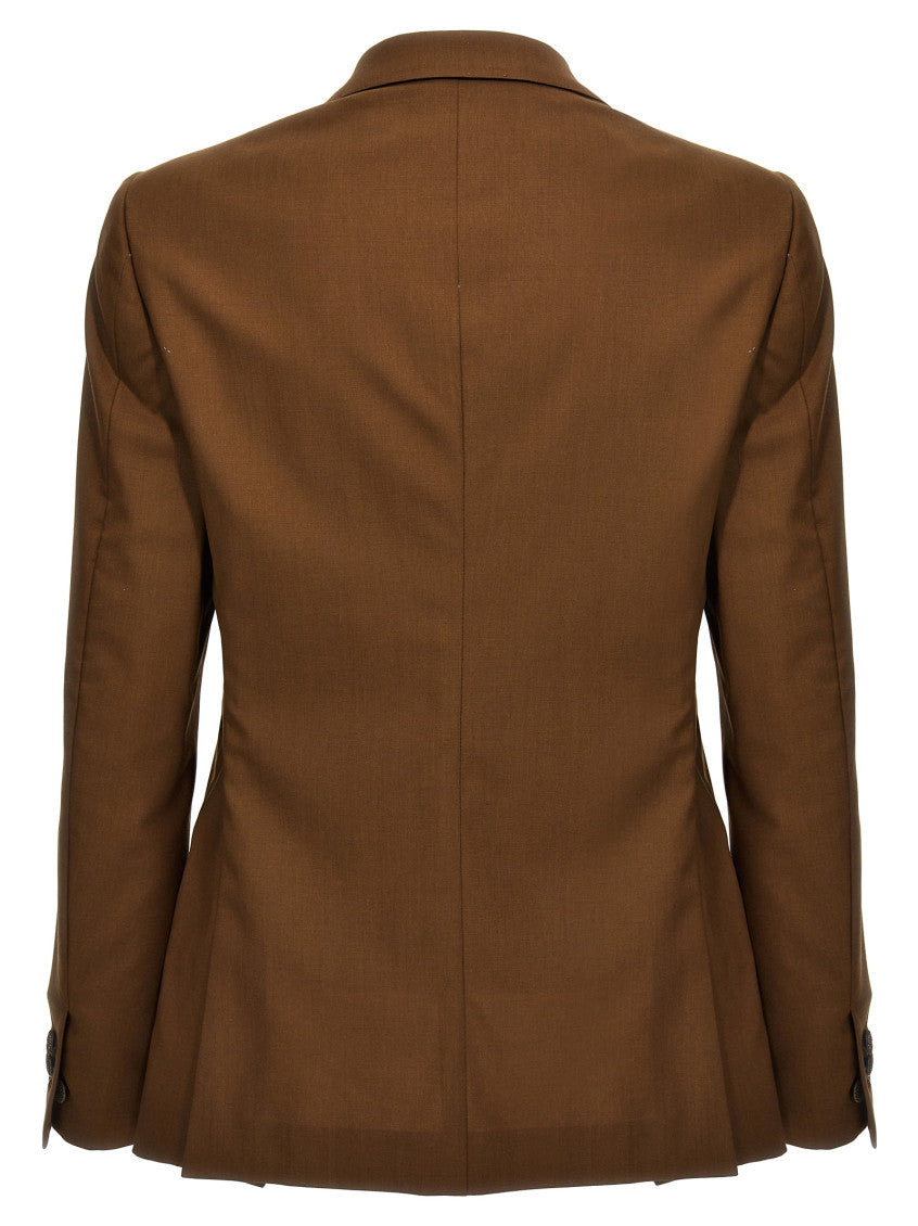 Brown Solid Notched Lapel Blazer 2