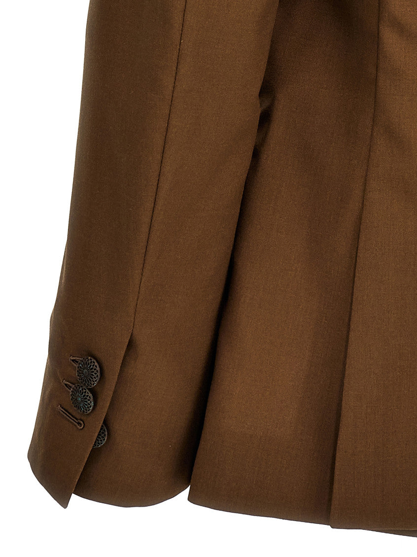 Brown Solid Notched Lapel Blazer 4