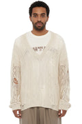Beige Distressed V Neck Sweater 1