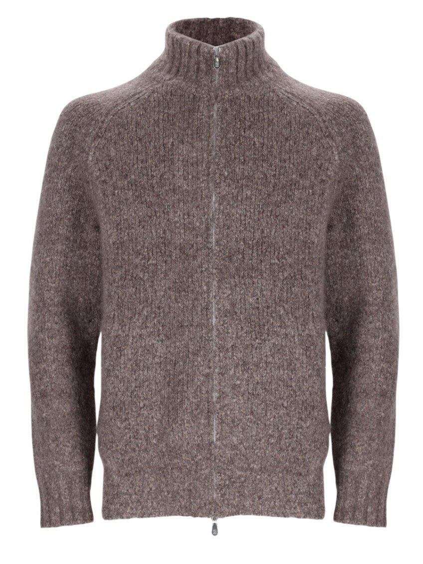 Brown Knitted Zip Up Cardigan 1