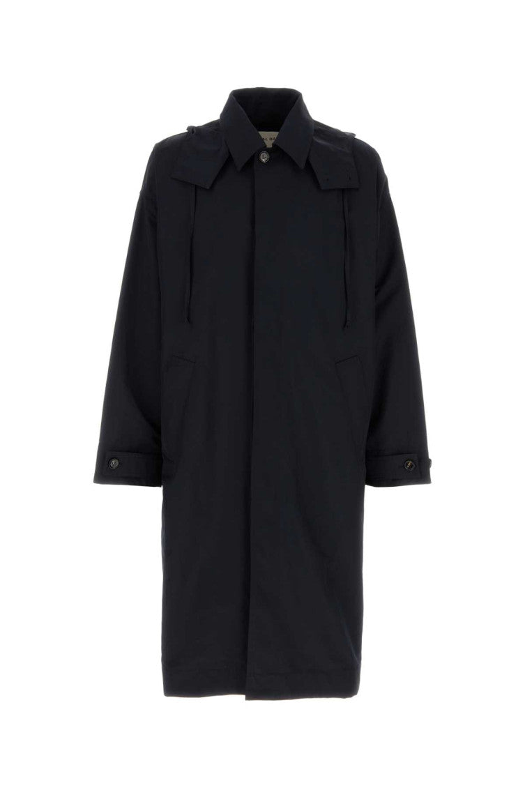 Navy blue nylon blend trench coat 1