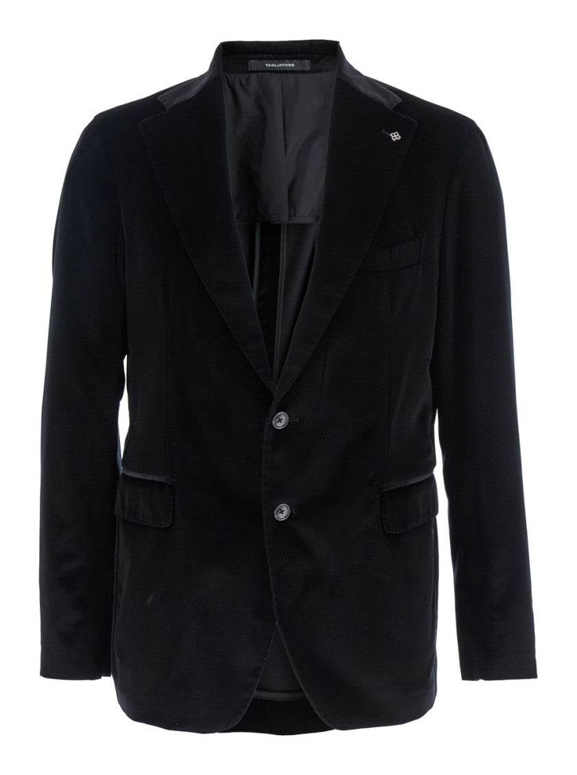 Black Logo-plaque Velvet Blazer 1
